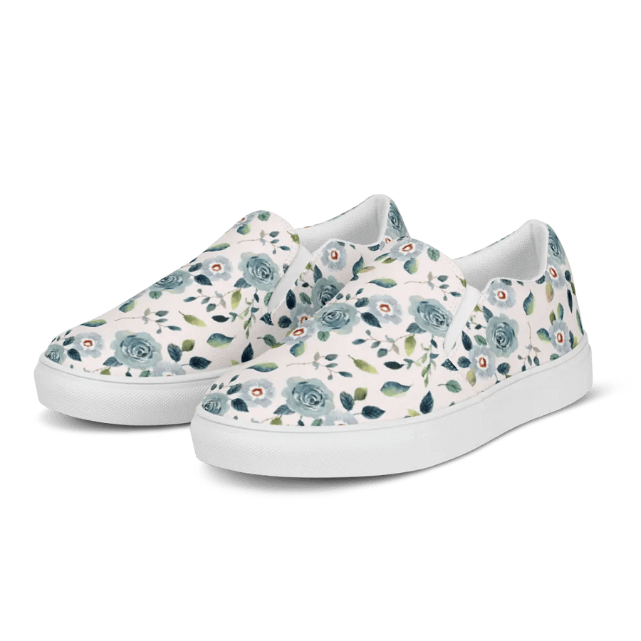 Floral Blue Flowers Pattern Womens Slip On Canvas Shoes product image (1)