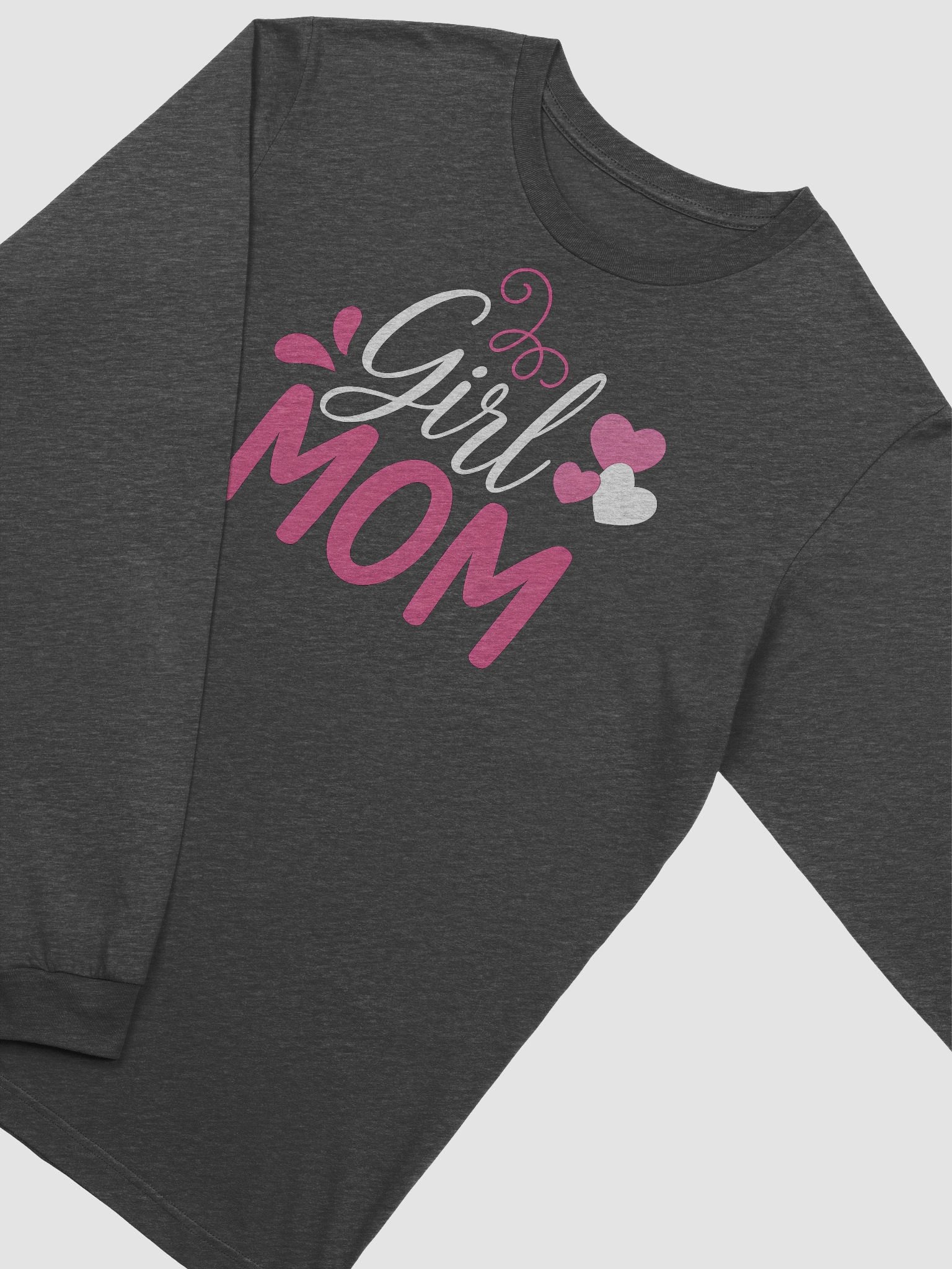 Girl Mom Long Sleeve Tee – Pink & White Heart Typography | Proud Mom of Daughters Shirt product image (2)