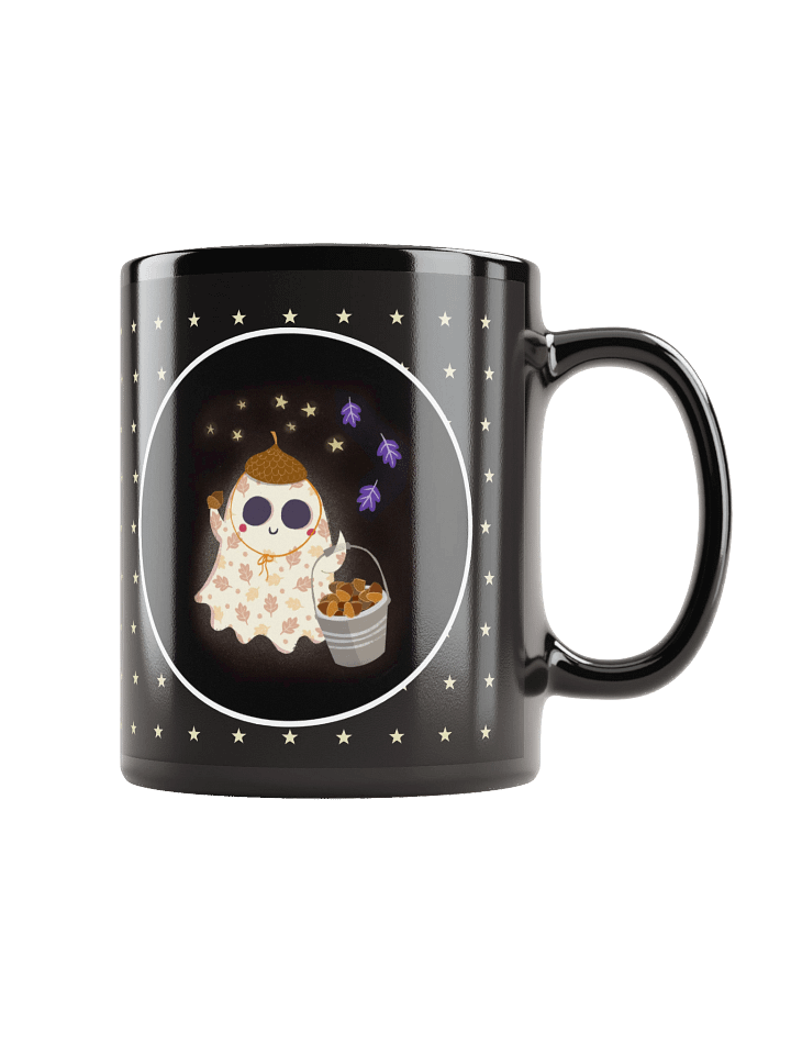 Little Ghost Acorn Collector - Black Ceramic Mug product image (1)