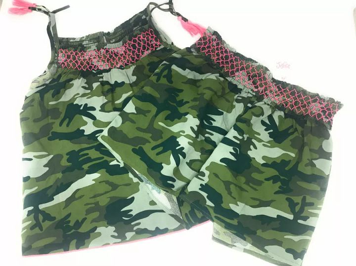 Justice Girls Cute Army Green Smocked Pattern Set of 2! Sz 14-16 Back to School product image (2)