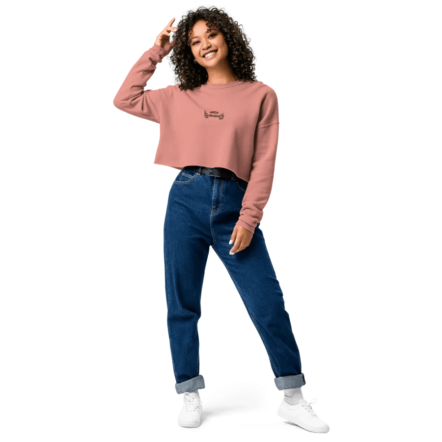 ANGELIC (maroon & white thread) embroidered fleece crop crew product image (35)