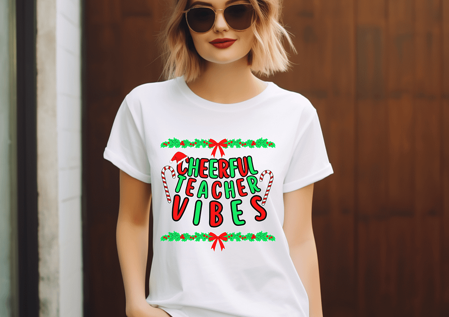 Cheerful Teacher Vibes Festive T-Shirt product image (32)