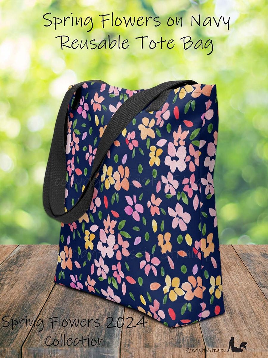 Spring Flowers Lg on Navy Blue Tote Bag product image (1)