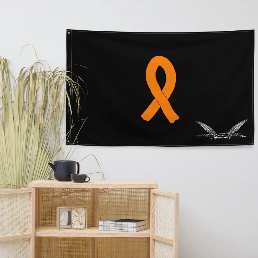 White HApex Gear White Logo Cancer Awareness Orange Ribbon. Black Flag product image (7)