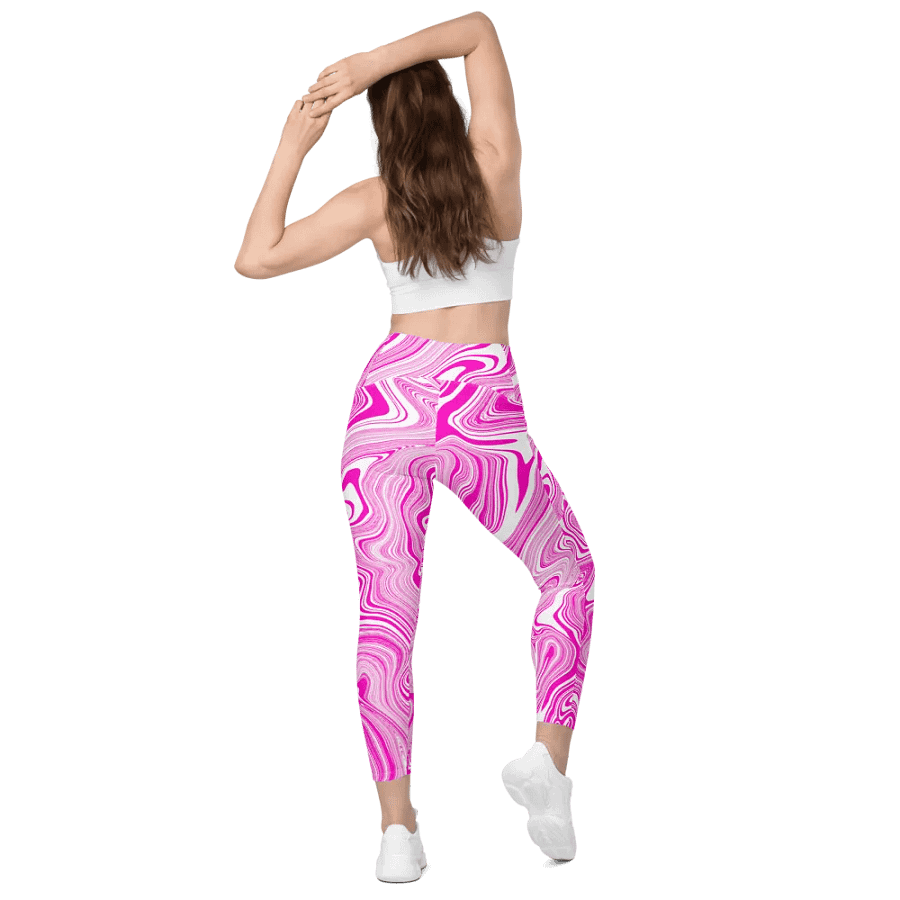 Leggings with Pockets - Pink and White Liquid Swirls product image (6)