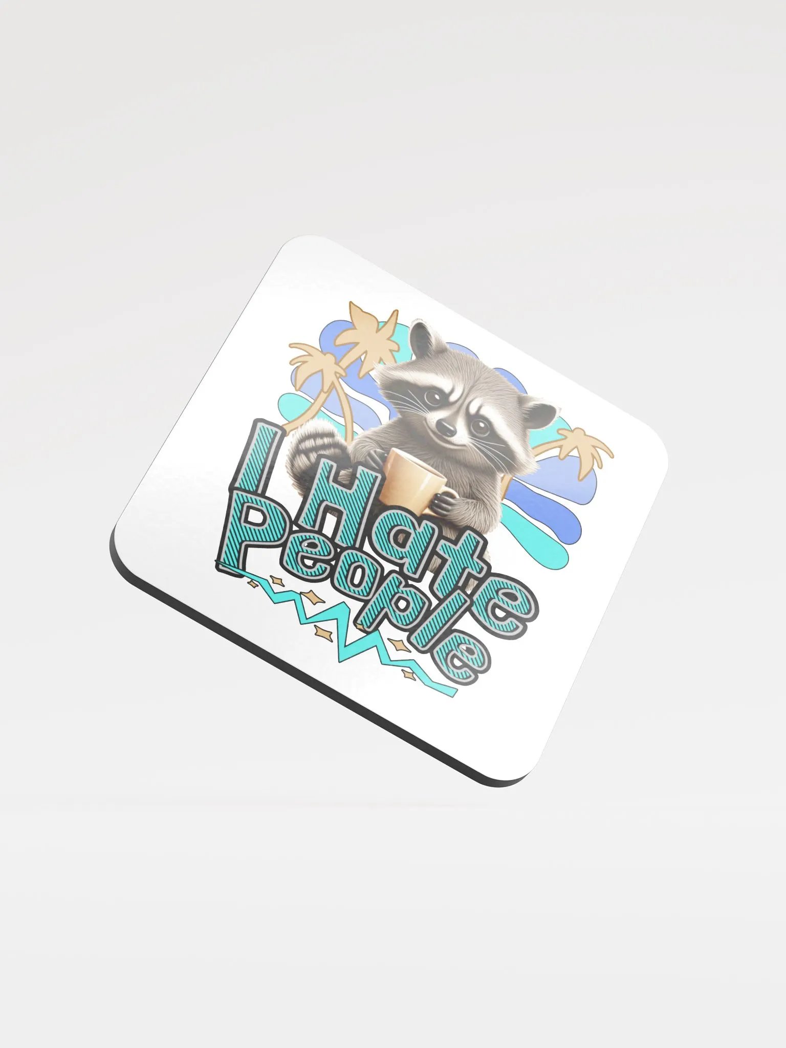 I Hate People Raccoon Sassy Glossed Cork Coaster product image (2)