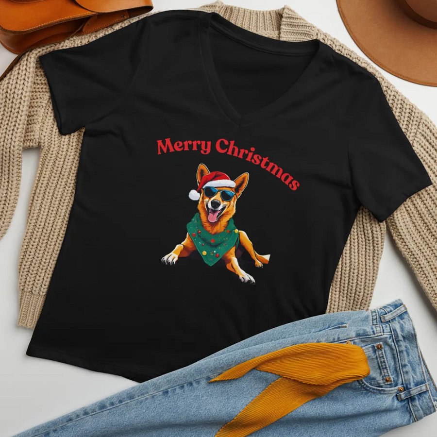 Santa Dingo Women's Relaxed V-Neck T-Shirt - Red product image (7)