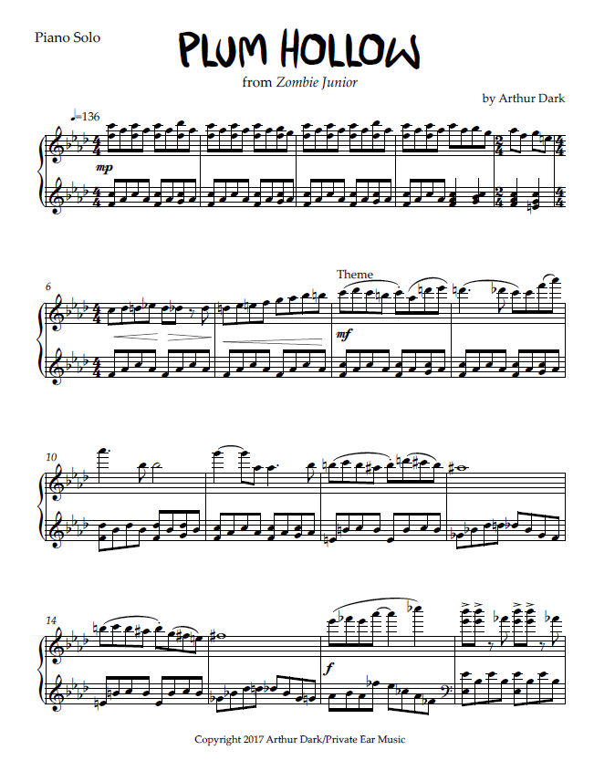 "Plum Hollow" from Zombie Junior - Piano Sheet Music product image (1)