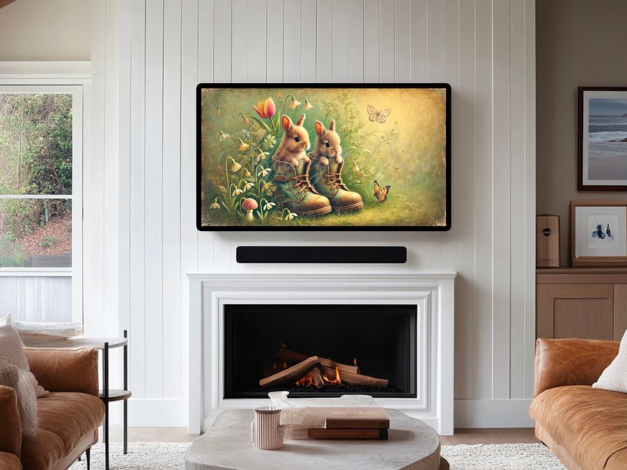 Samsung Frame TV Art, Neutral Spring Easter Bunny Boots Painting, Wallpaper, Screensaver, Digital Download product image (2)