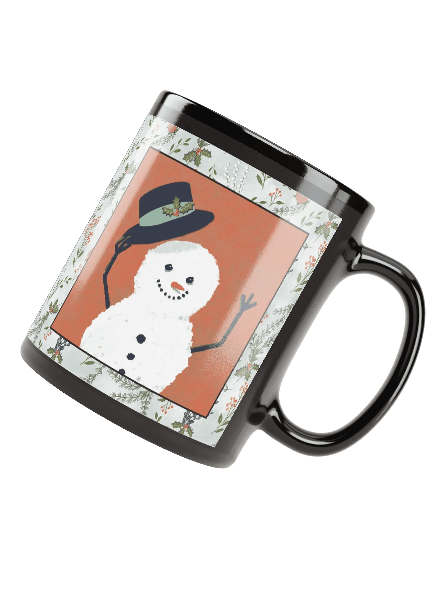 “Snowman Hello” Coffee-Tea-Cocoa Ceramic Mug - Black product image (3)