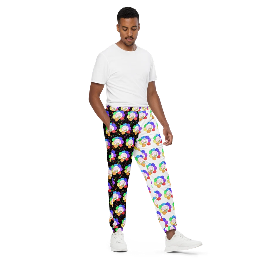 Split White and Black Arcade All-Over Flower Unisex Track Pants product image (4)