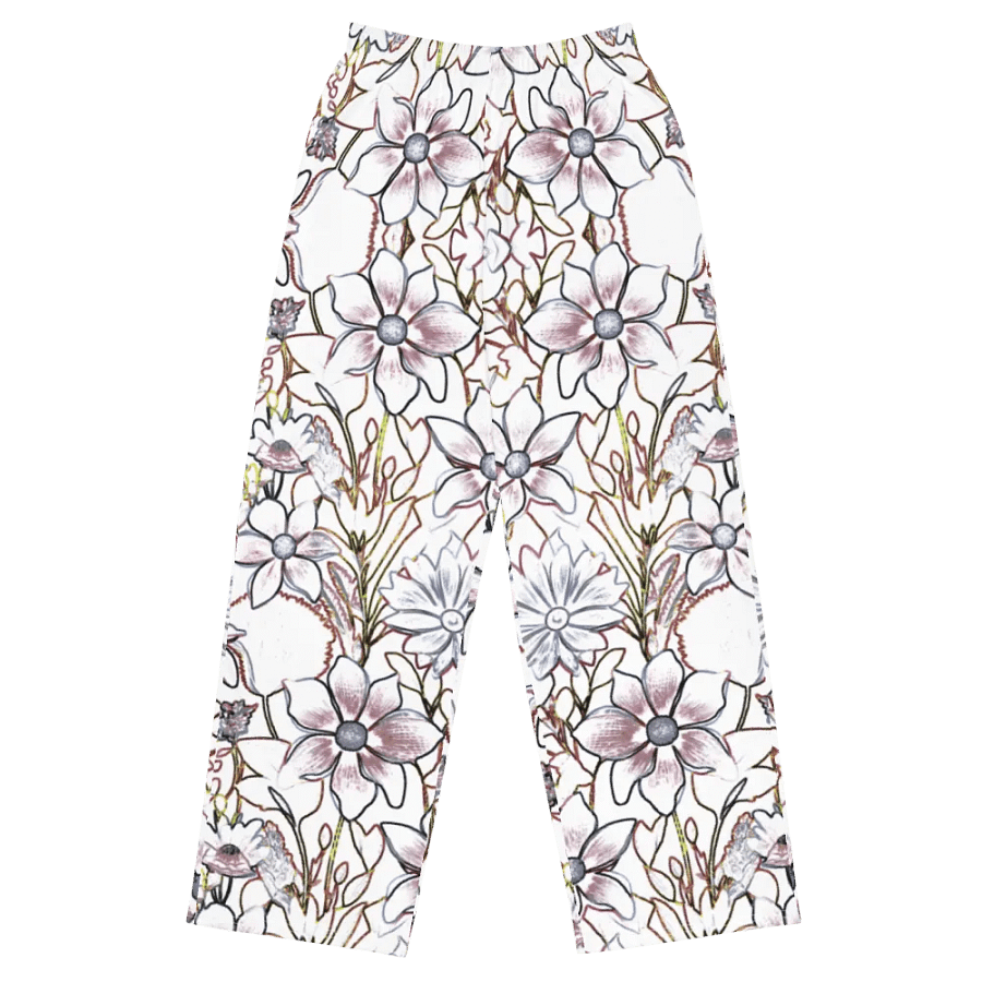 Line Art Floral Brown and White/All-Over Print Wide Leg Pants by Sublicolor product image (4)