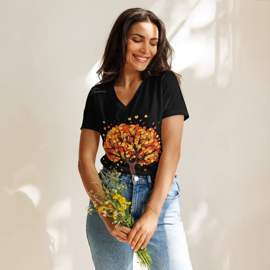 Autumn Vibes Tree V-Neck Tee product image (3)