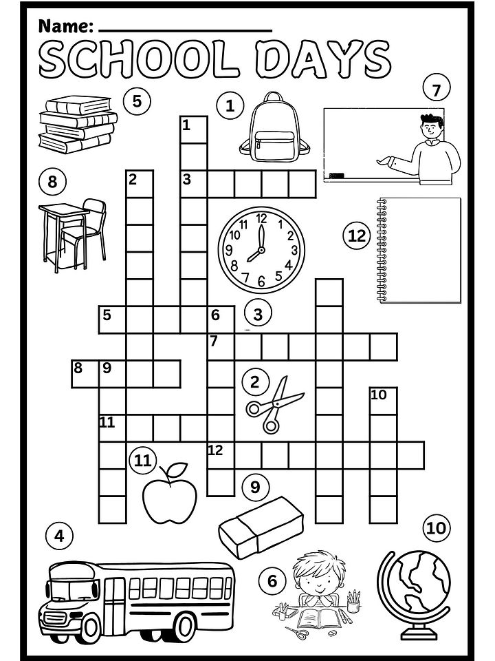School Days Crossword Puzzle – Fun and Engaging Activity for Early Learners product image (1)
