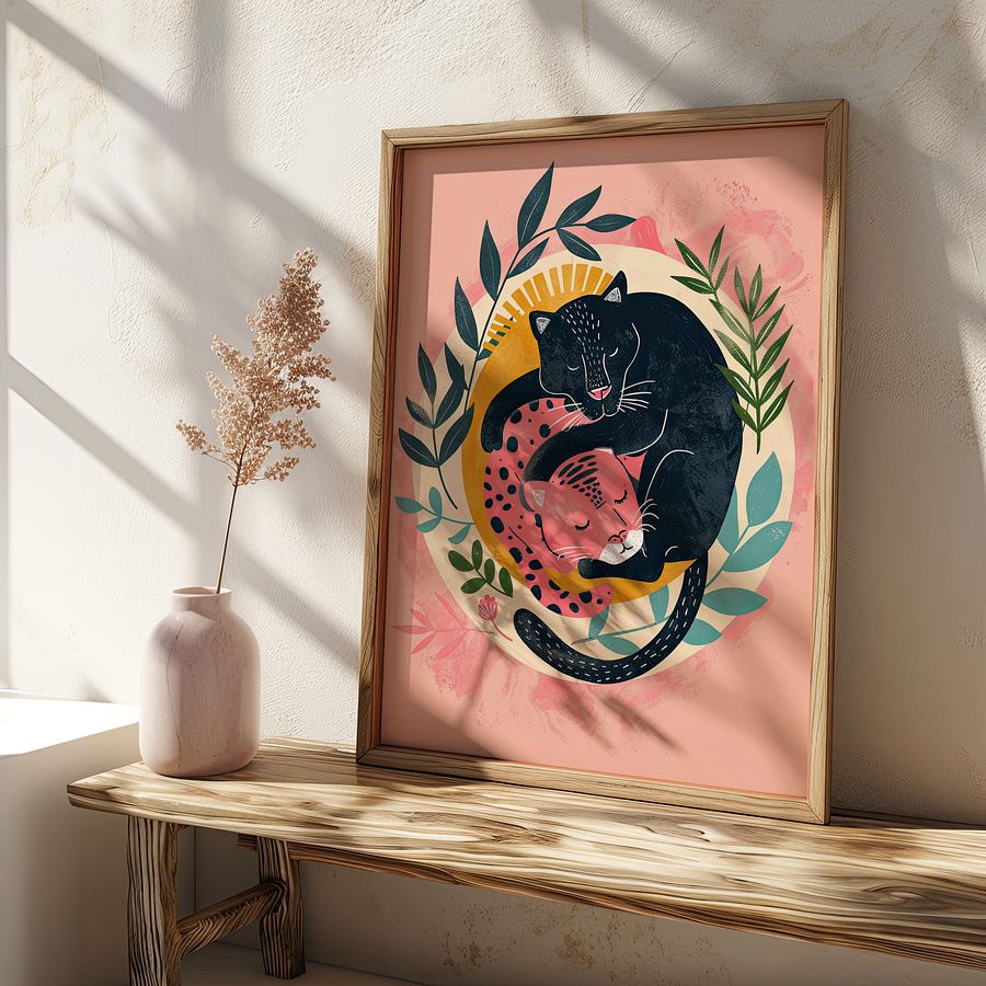 Yin-Yang Leopards Lover Felines Whimsical Art Print product image (6)