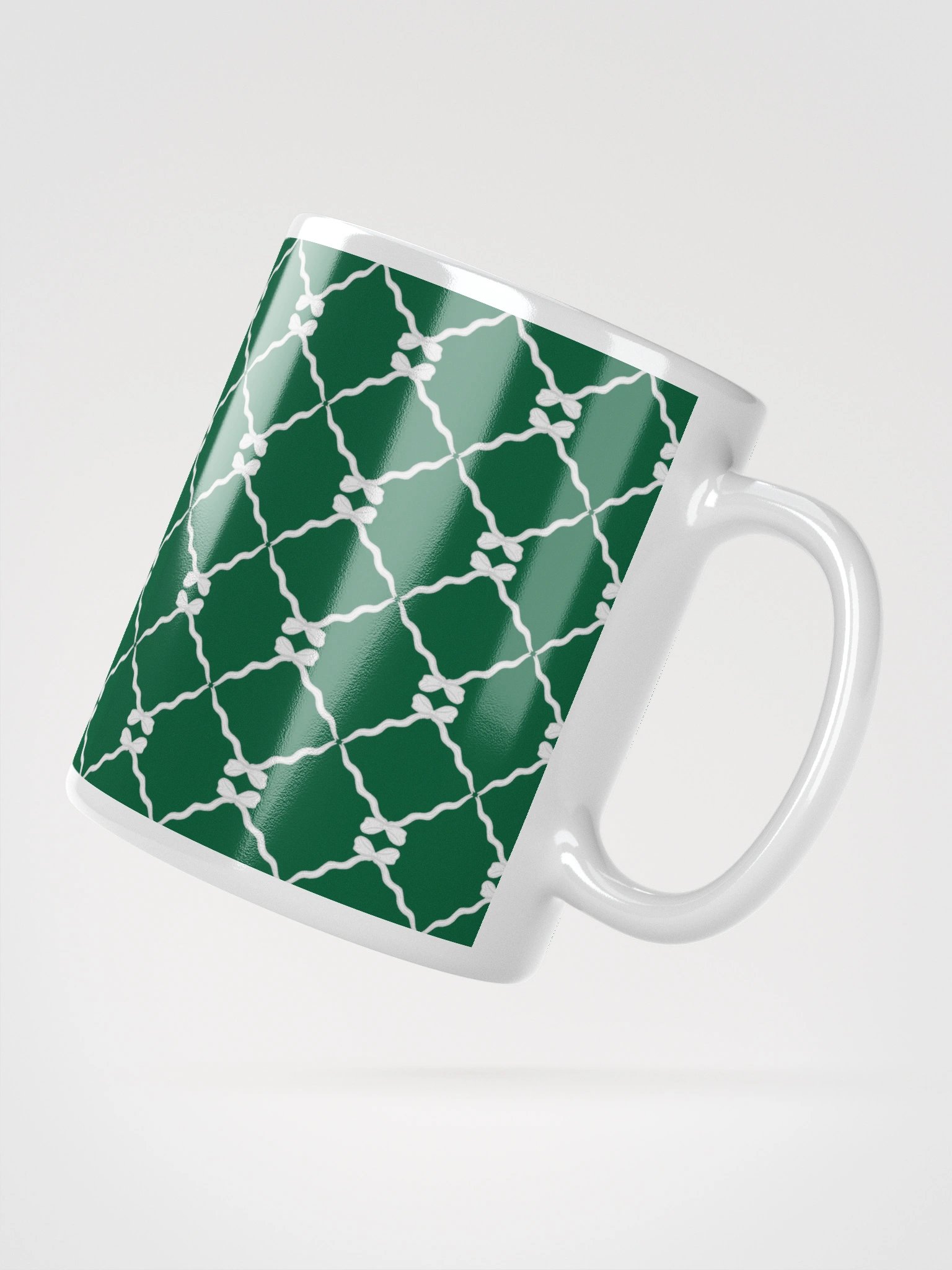 Bows and Ribbon Pattern Mug in Green and White product image (4)