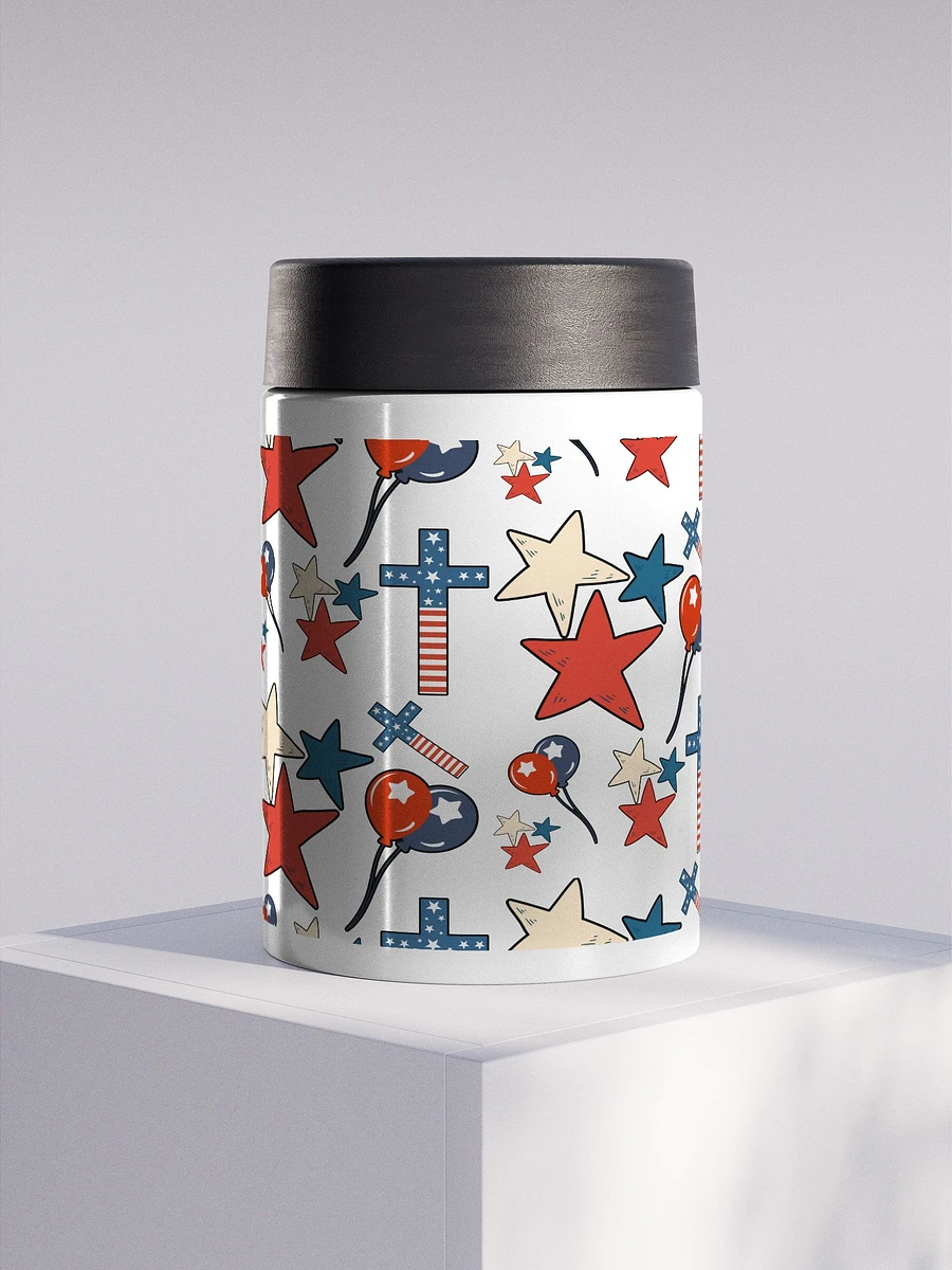 Red, White And Blue Stars And Crosses Stainless Steel Koozie product image (1)