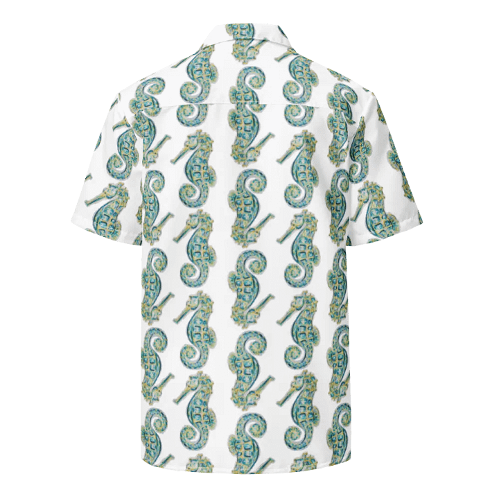 Men's | Ocean Majesty | Painted Seahorses on White | Hawaiian Shirt | Vibrant Coastal Style product image (2)