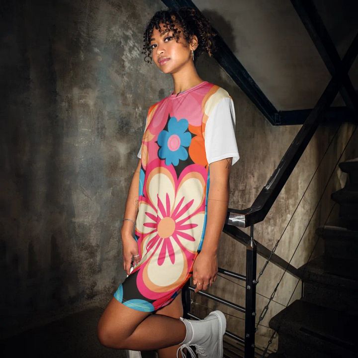 Retro Floral Fantasy T-Shirt Dress product image (1)