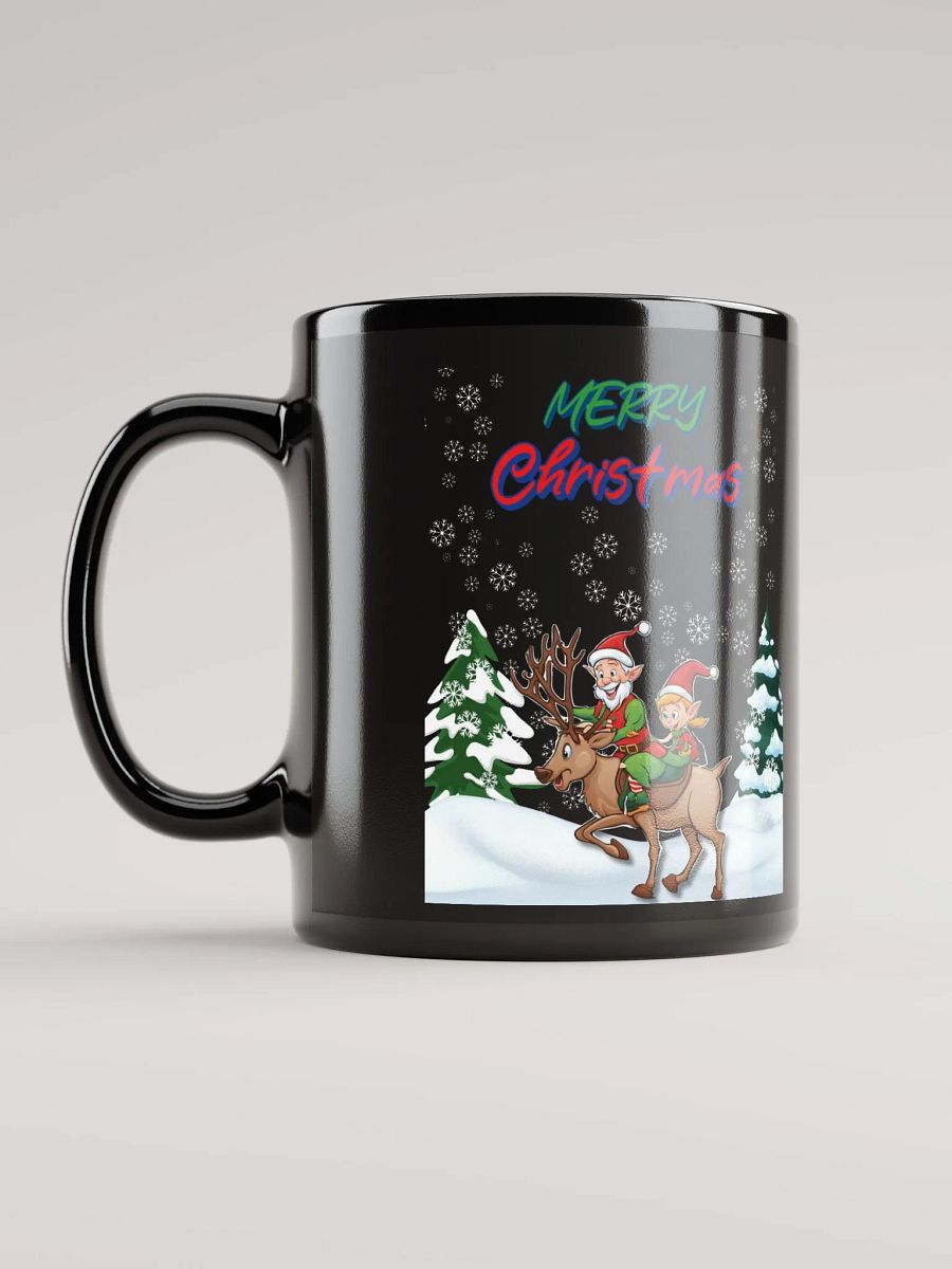 Santa Elves Riding A Reindeer Black Mug product image (11)