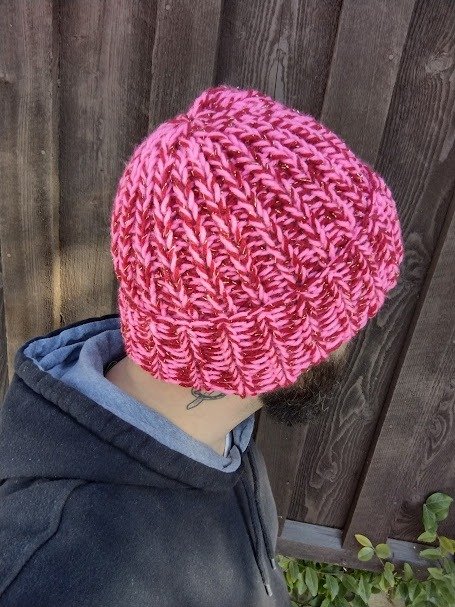 Sparkly Red and Neon Pink Knit Beanie with Folded Brim product image (2)