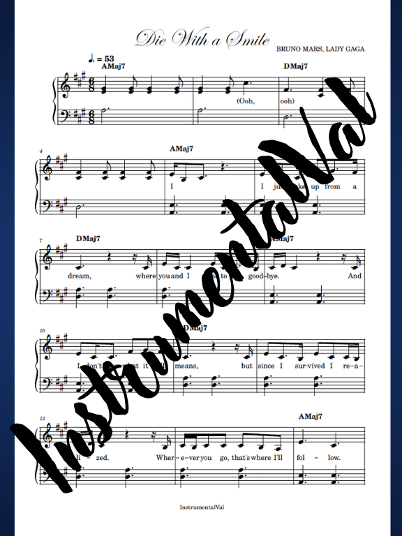 Die with a smile - Lady Gaga Bruno Mars Piano solo product image (1)