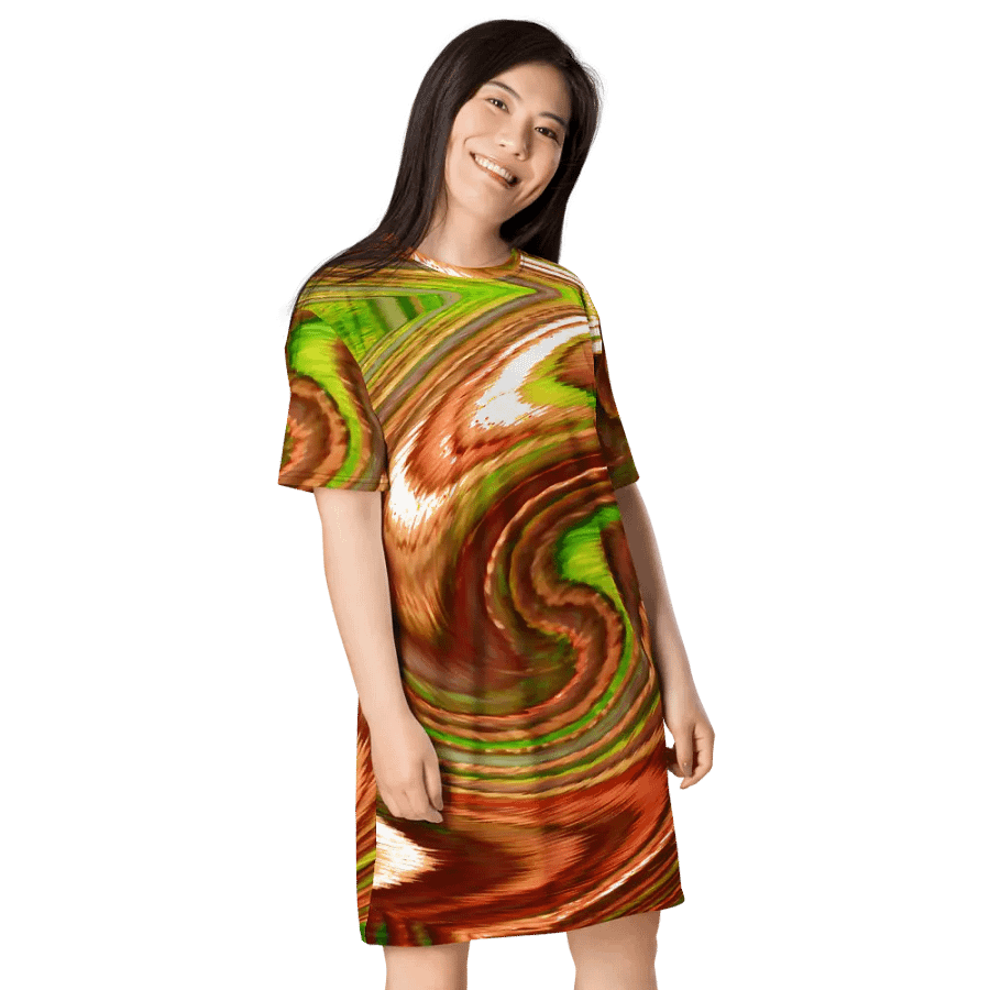 Abstract Swirling Earth Tones Lochan Reflections Women's T Shirt Dress product image (4)