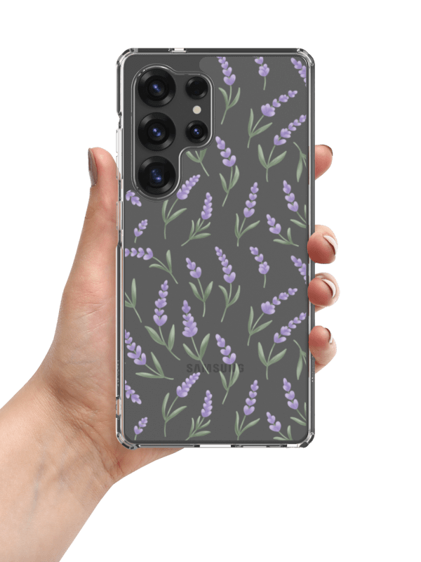 Clear case for Samsung with lavender pattern. Artistic protective cover product image (3)