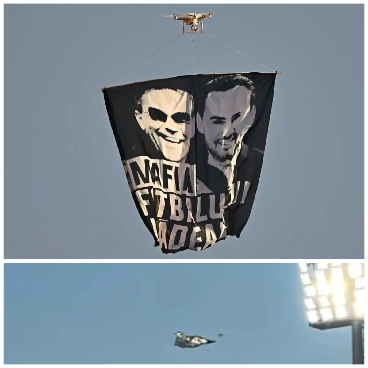 🇷🇴O dronă cu un banner, a zburat în minutul 15 la finala Cupei României. Pe banner se afla chipul lui Gheorghe Falcă și cel al lui Alexandru Meszar și avea mesajul: „Mafia fotbalului arădean”. (14.05.2025) . . .  #Ultras #UltrasRomania  #fotbalromanesc  #awaydays  #RomanianUltras  #fotbalromania  #arad #utaarad #aradenii #ultrasarad  #utaaradretezatulhateg #galerieuta #suporteriuta #fotbalarad #utapoli  #batranadoamna  #fanuta #utaretezatulhateg  #finalacupei2025 #suporteruta #uta1945 #utaarad1945