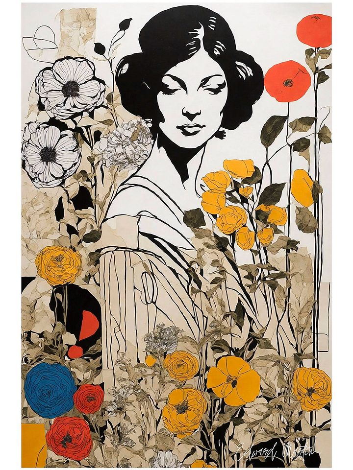 'Gina in the Garden' by Edward Martin: Mixed Media Collage Print product image (1)