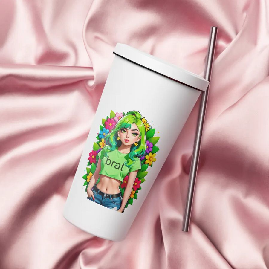 Brat 20 oz Tumbler Cup - White - Insulated Tumbler with a Straw v2 product image (4)