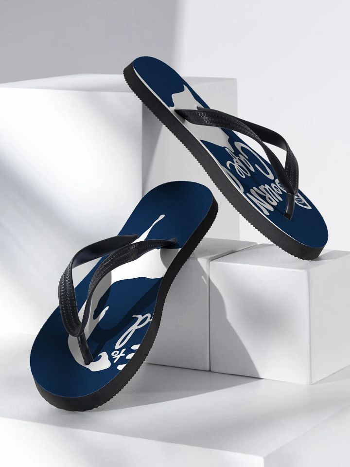 BOURNE to Flip Flop™ | Cape Cod Vibes for Your Soles | Logo Spread Sandals | White Logo on Navy product image (2)