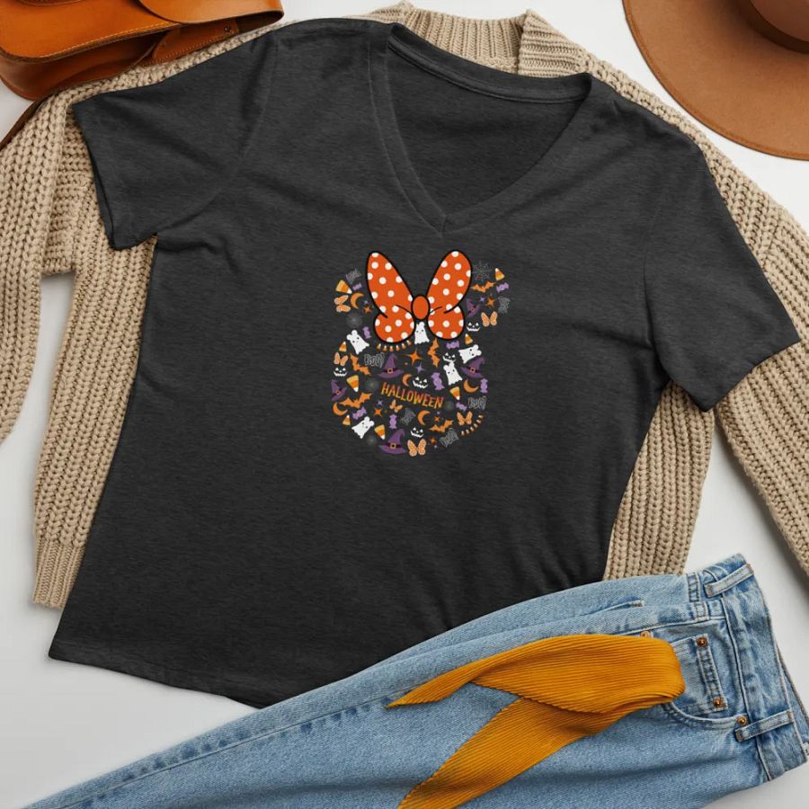 Disney Halloween Minnie Mouse Mosaic V-Neck Tee product image (32)