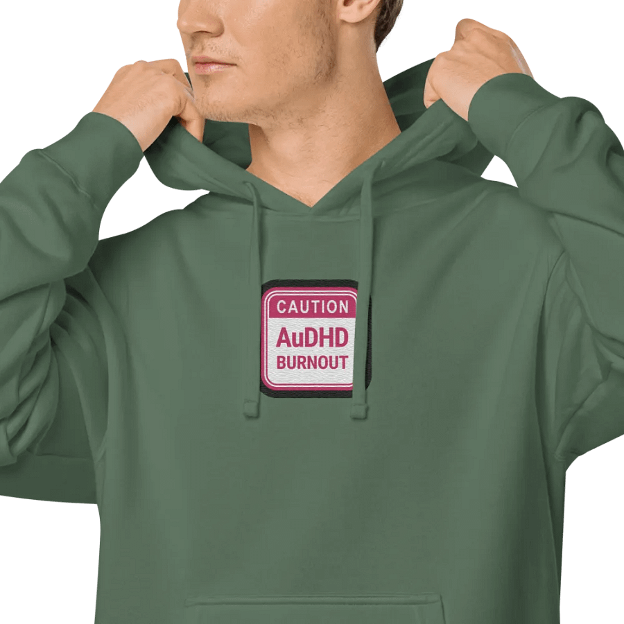 CAUTION: AuDHD BURNOUT embroidered pigment hoodie (pink bubble design) product image (6)