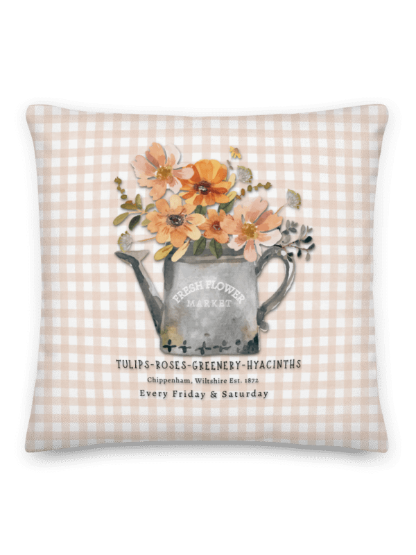 MY LITTLE COTTAGE GINGHAM THROW PILLOW WITH PEACH FLOWERS product image (1)