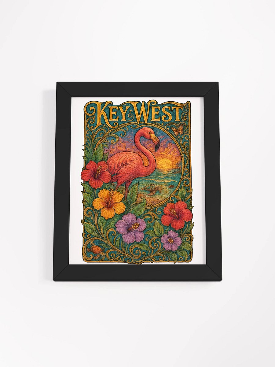 Key West Framed Poster with Flamingo and Hibiscus product image (1)