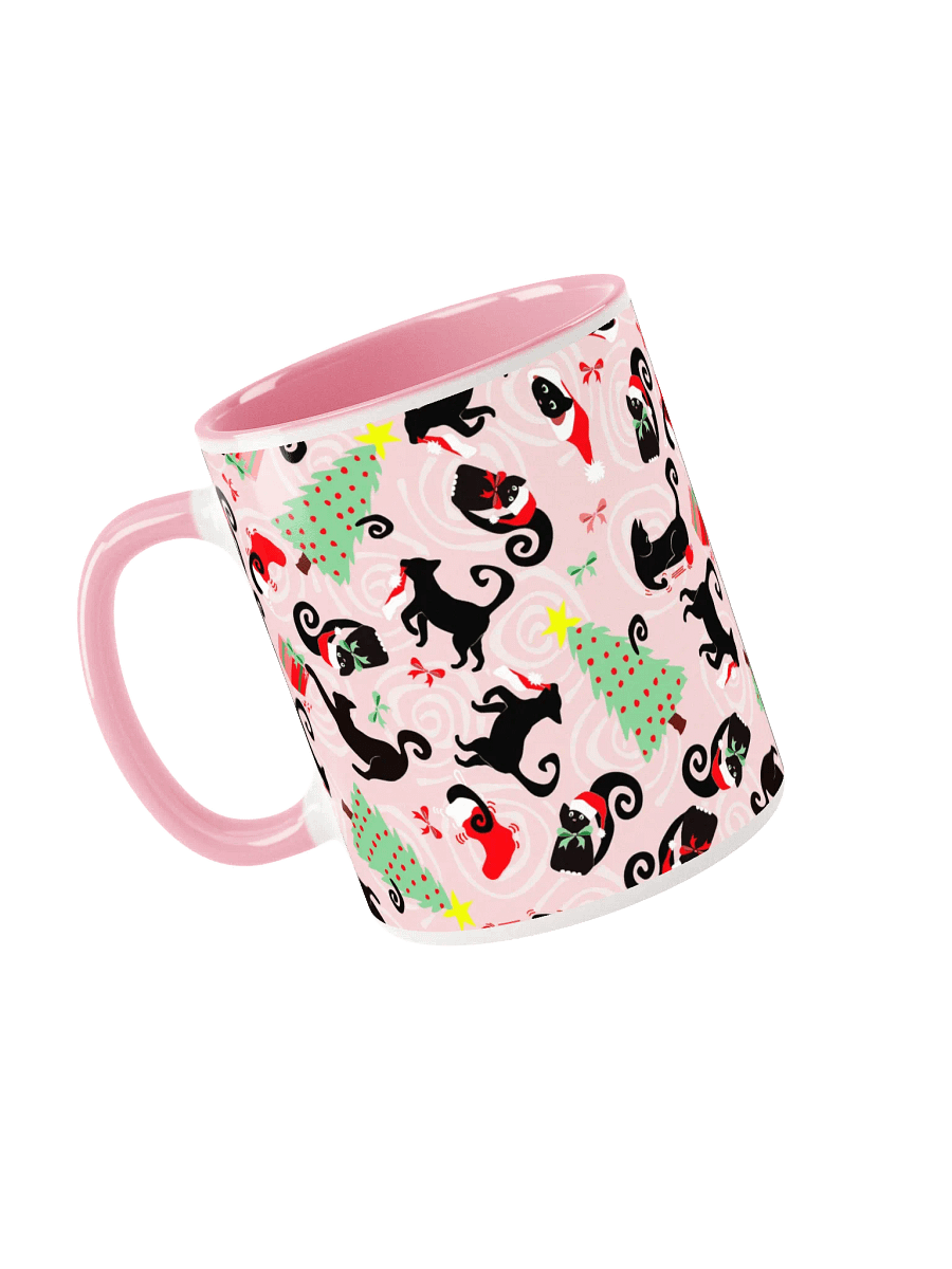 Black Christmas Kitties Being Cats Ceramic Mug – Pink product image (3)