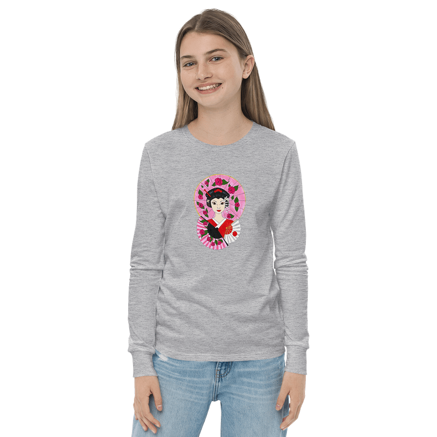 Japanese Geisha (art by Dina R.) akril painting picture - Youth Long Sleeve T-Shirt product image (9)