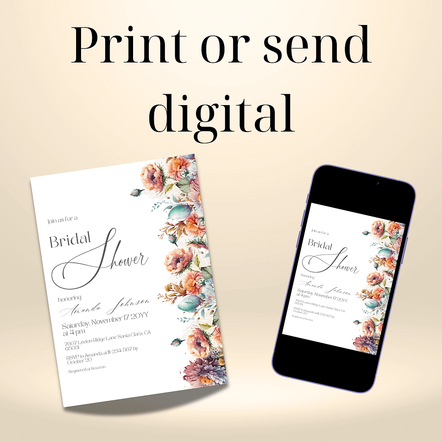 Boho Bridal Shower Invitation, Wildflower Floral Wedding Shower Invite Canva Template for a Rustic Garden Party Theme Idea, Digital Download product image (9)