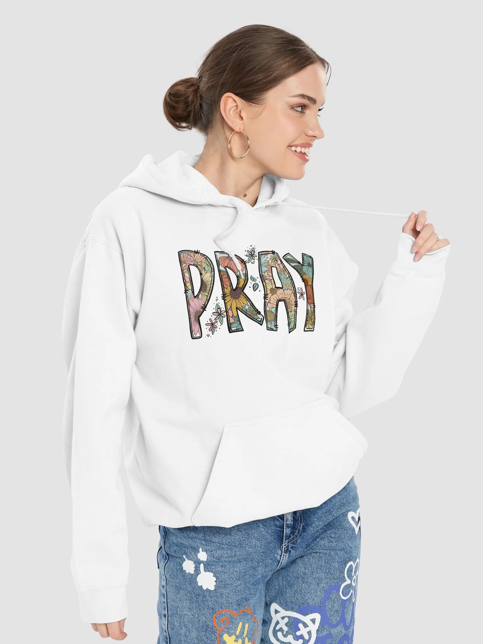 Boho PRAY Graphic Sweatshirt with Flowers product image (26)