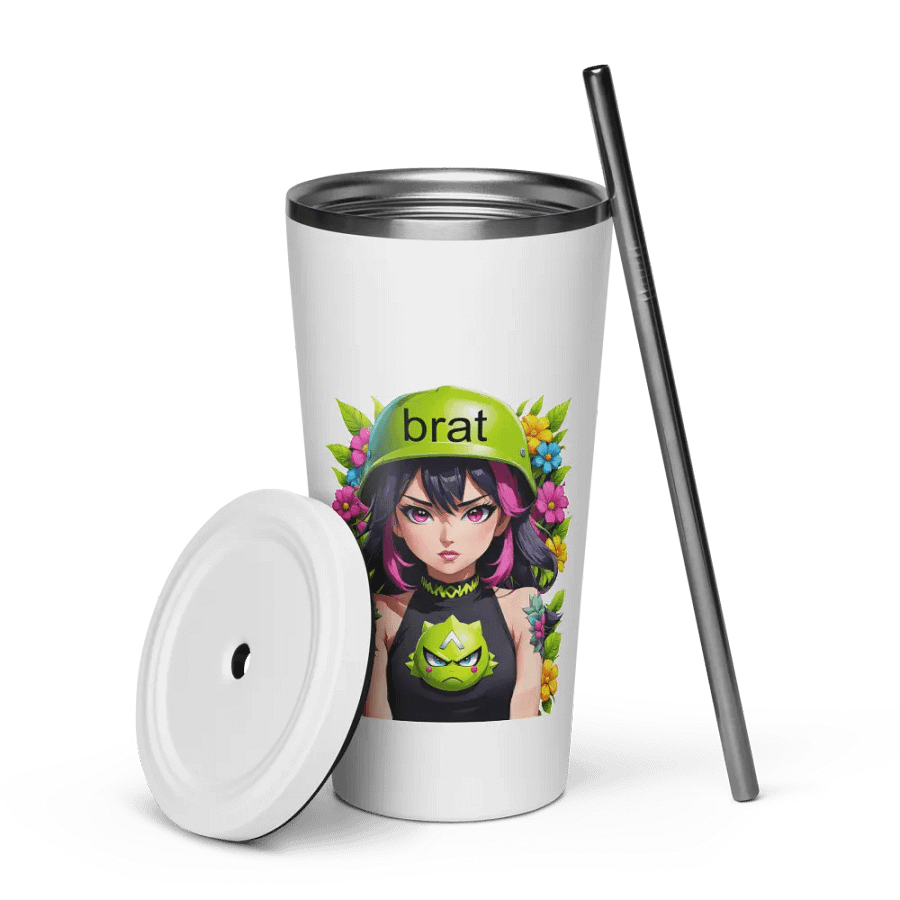 Brat 20 oz Tumbler Cup - White - Insulated Tumbler with a Straw v6 product image (7)