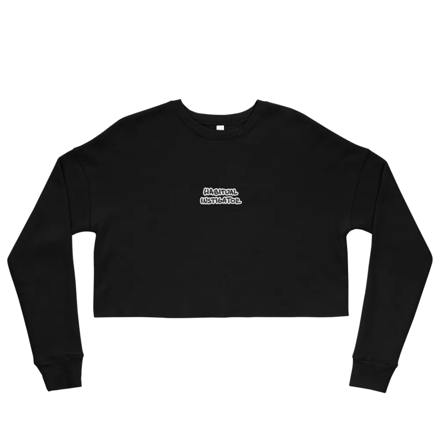 HABITUAL INSTIGATOR (B&W thread) embroidered fleece crop crew product image (5)