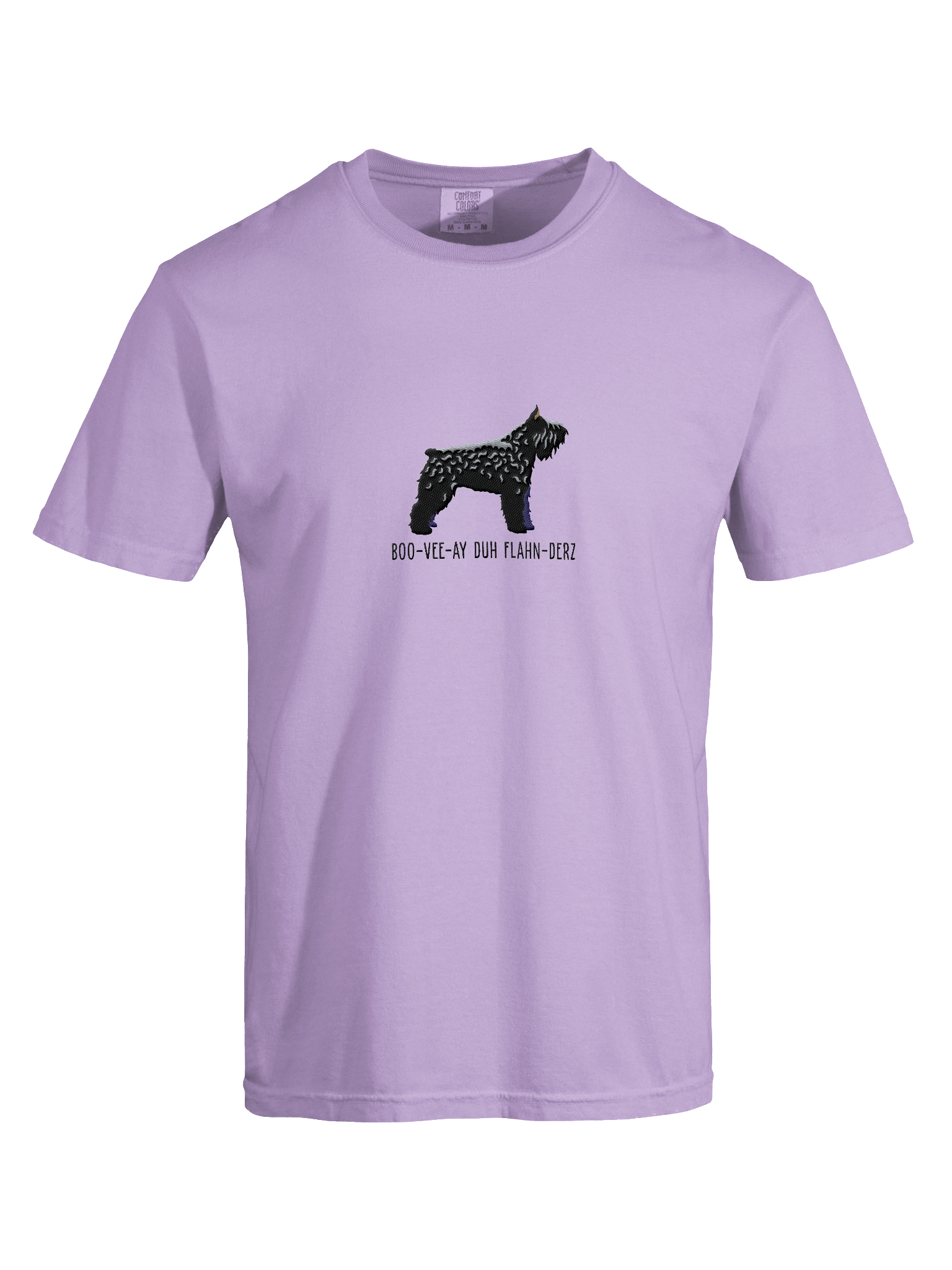 Boo-Vee-Ay Duh Flahn-Derz T-Shirt(Embroidered) of a Bouvier des Flandres(Black, Cropped Ears) product image (42)