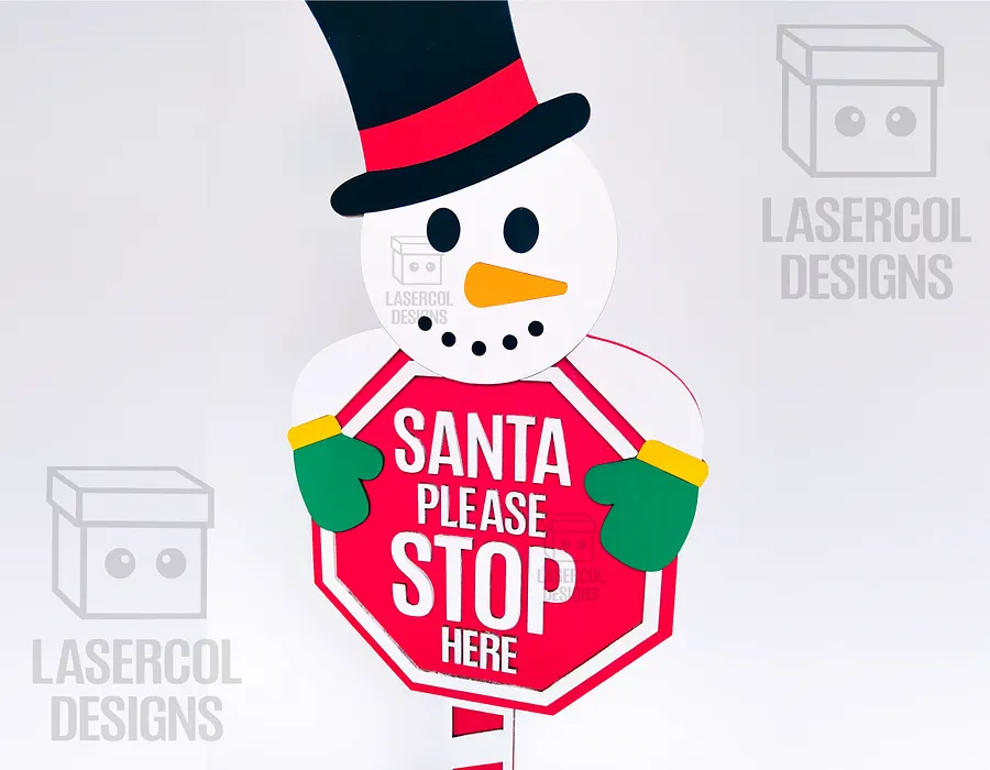 Santa Please Stop Here Sign (Snowman) - Laser Cut Files product image (3)