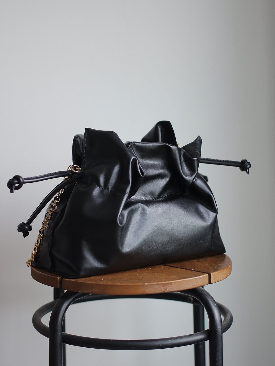 Sample Sale – Black Soft Leather Drawstring Clutch product image (10)