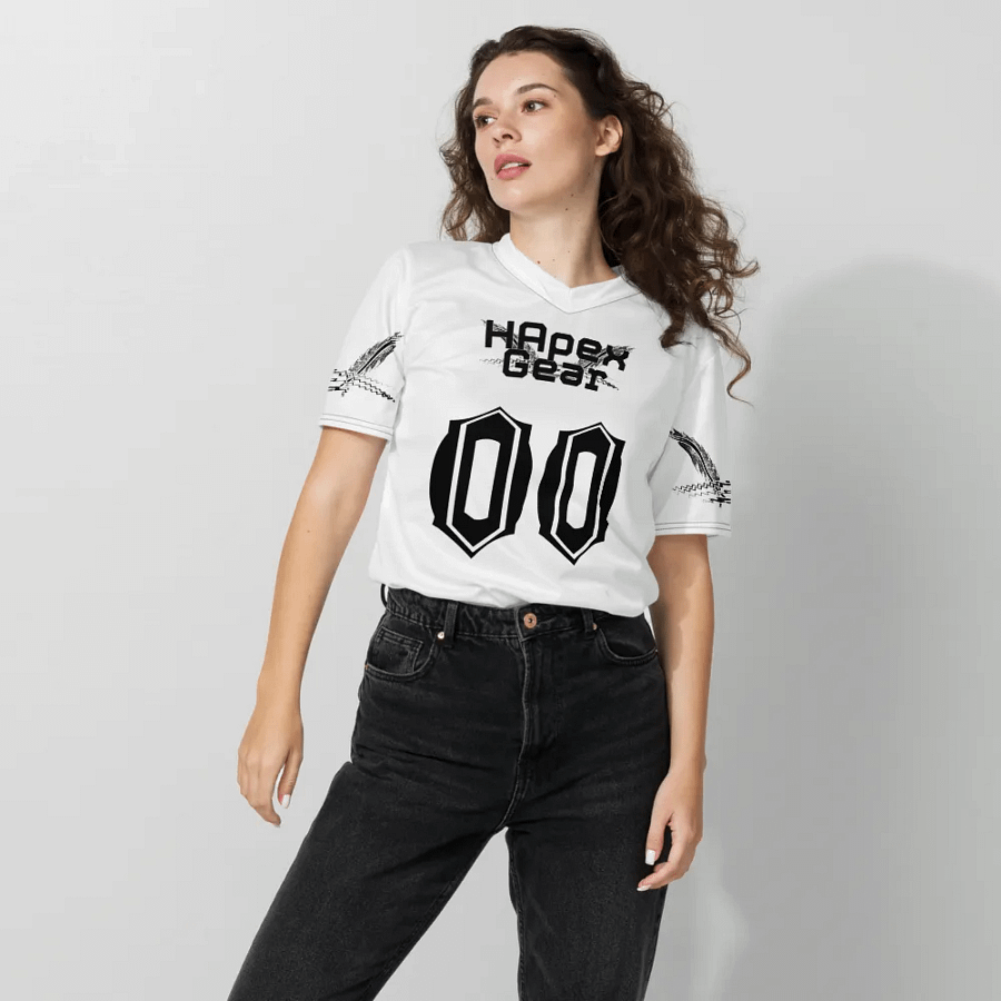 Freaky Hoody - White - Recycled Unisex Sports Jersey - Black HApex Gear Black Logo product image (8)