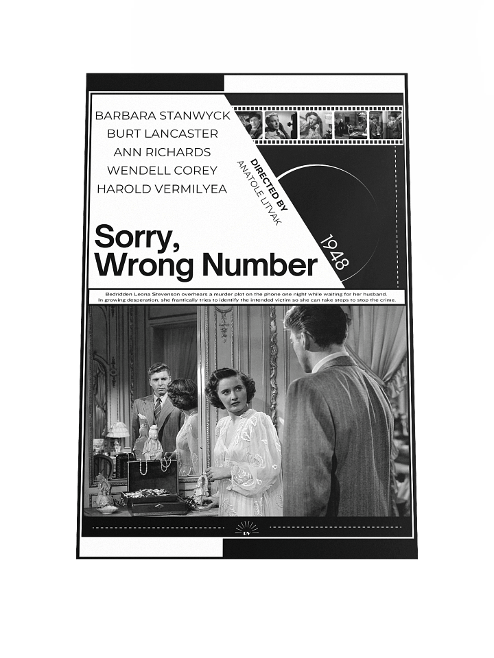 Sorry, Wrong Number with Barbara Stanwyck and Burt Lancaster 1948 | Movie Poster | 12x18 Wall Art product image (1)