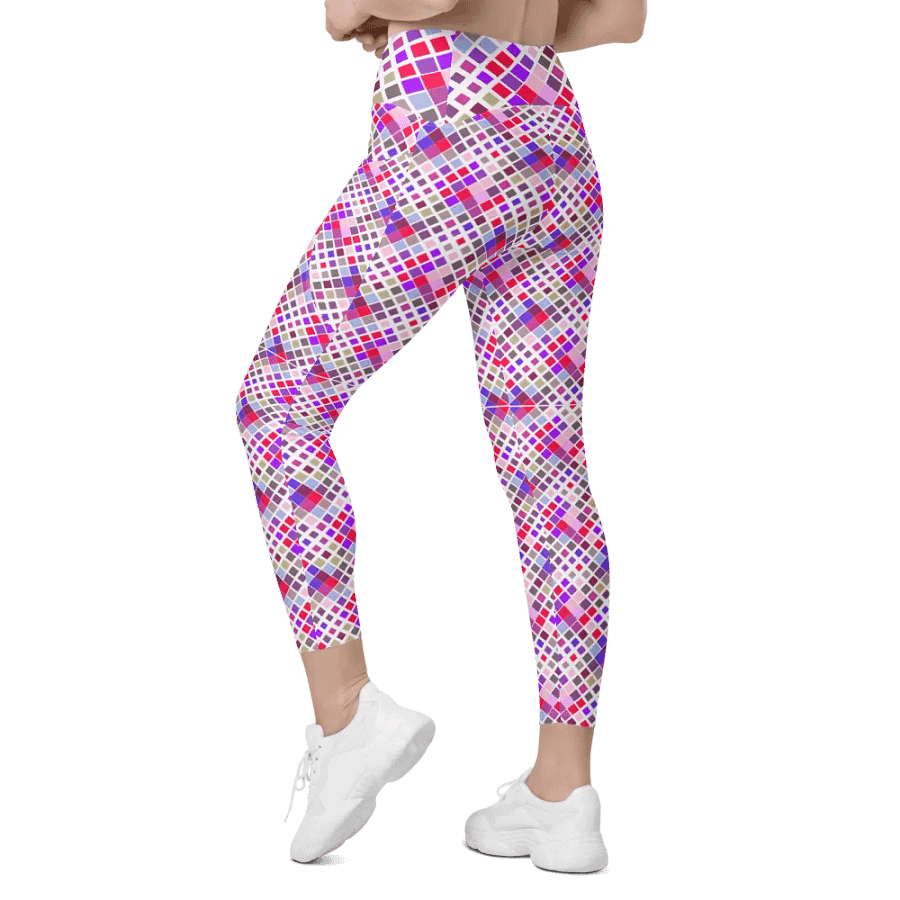 Colorful Square Pattern Design Leggings with Pocket - v1 product image (9)