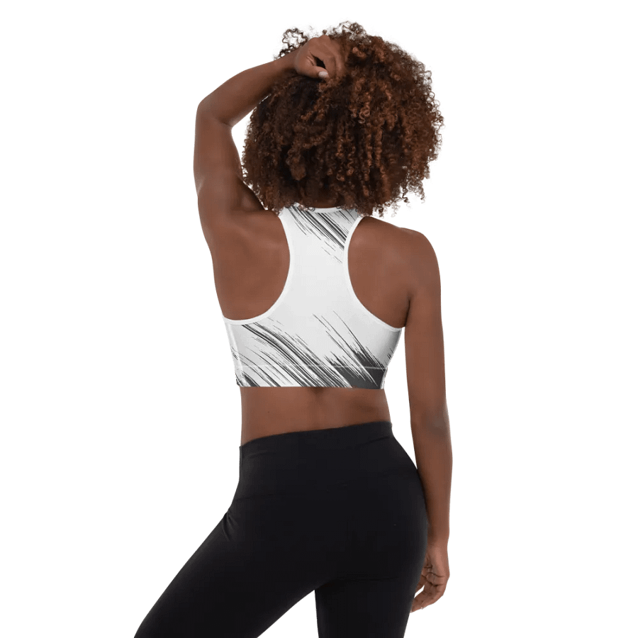 Black and white abstract style with Sports Quoted-All-Over Print Padded Sports Bra. product image (2)