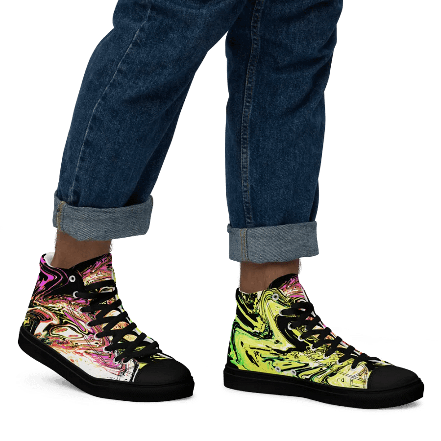 Abstract Neon Daisy Swirl Men's High Top Canvas Shoes product image (4)